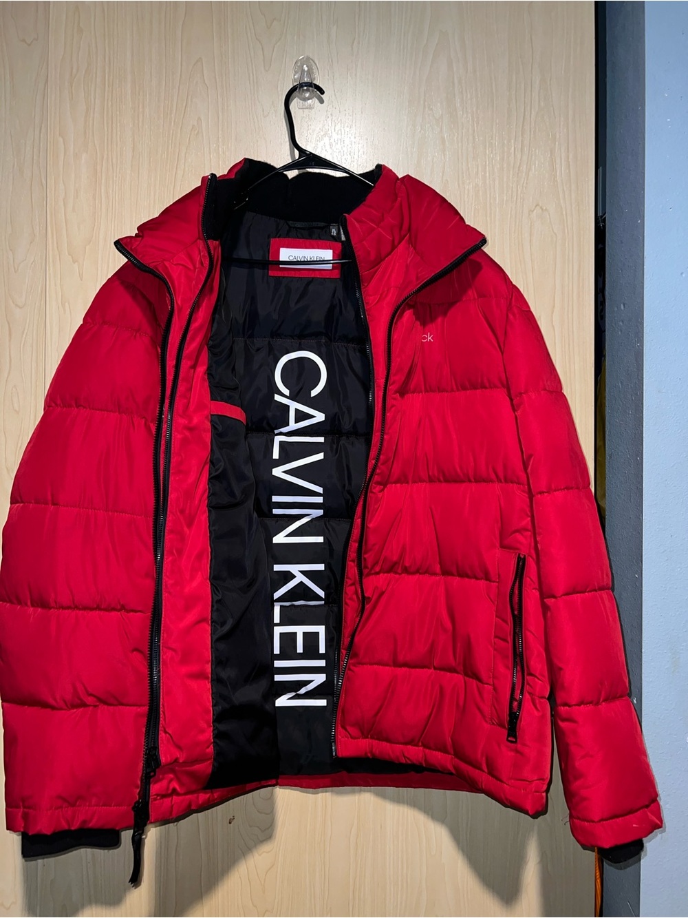 Calvin Klein Red Quilted Men’s Puffer Jacket with Black Lining